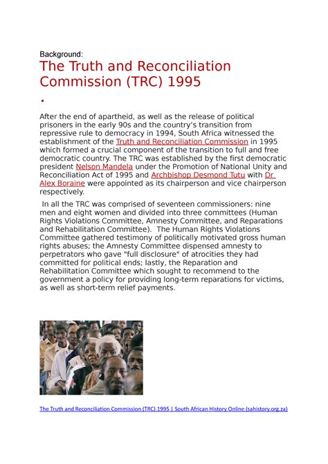 Truth and Reconciliation commission - The TRC was established by the ...