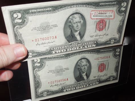 (2) 1953 $2 Dollar Starred & Red Seal Us Bills / Uncirculated