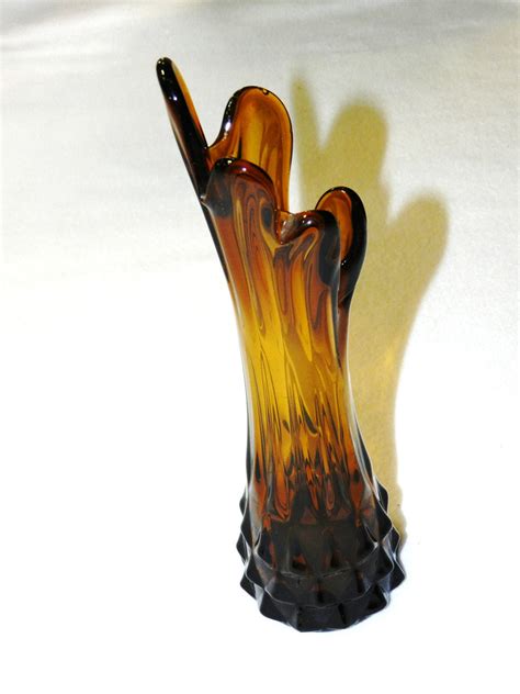 Vintage Hand Blown Glass Vase in Dark Amber