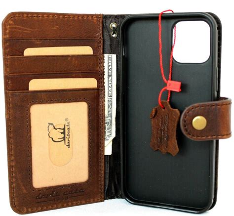 Genuine Natural Dark Leather Case For Apple iPhone 12 PRO Book Wallet – DAVISCASE