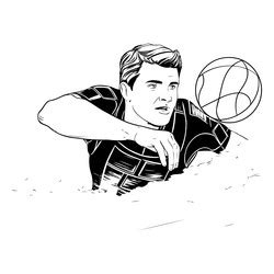 Rugby player - black and white cartoon Royalty Free Vector