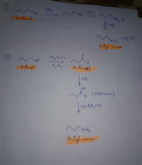 [Solved] Propose two methods of synthesis of butylamine from 1-butanol ...