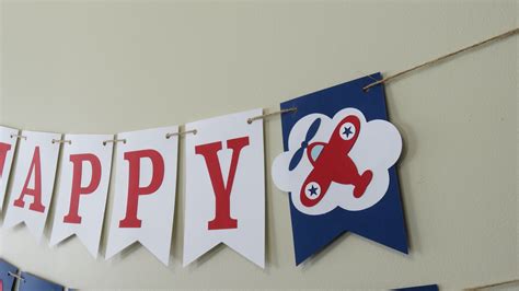 Airplane Happy Birthday Banner Plane Birthday Banner | Etsy