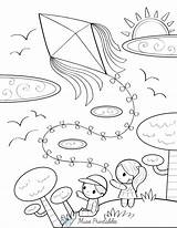 Printable Kids Flying A Kite Coloring Page sketch template