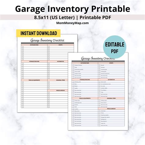 Garage Inventory Checklist Printable PDF, Garage Decluttering Guide ...