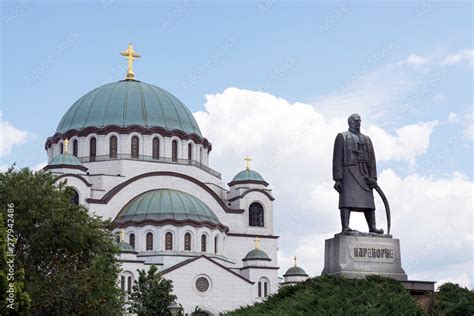 Karadjordje monument in front of St Sava temple in Karadjordjev park ...