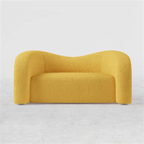 Free Shipping on 2 Seater 67" Modern Yellow Boucle Upholstered Curved Sofa Loveseat for Living ...