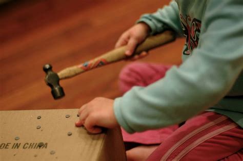 Hammering with nails. Great idea to hammer into a box for little kids. | Kids, Toys for boys ...