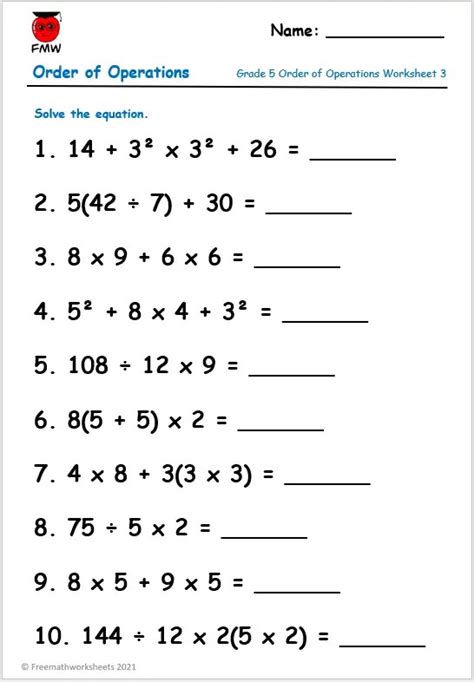 Grade 5 Order of Operations Worksheets | Free Worksheets | Printables