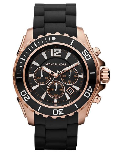 Michael Kors Mens Chronograph Drake Black Silicone Strap Watch in Black ...