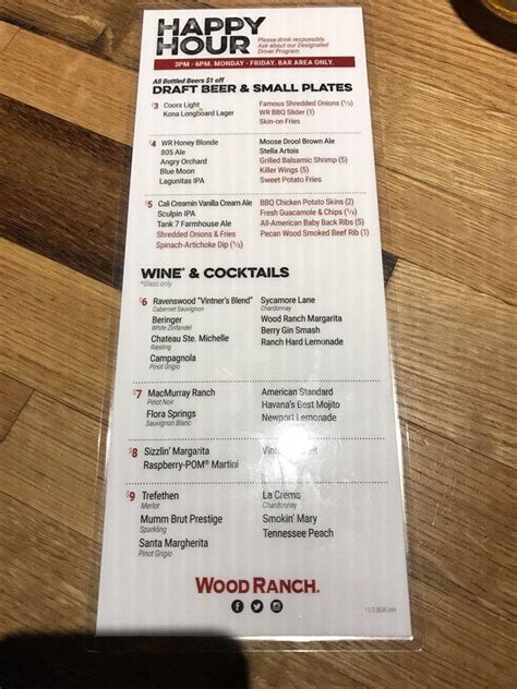 Menu at Wood Ranch BBQ, Burbank