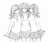 Anime Triplet Sisters Sketch Coloring Page sketch template
