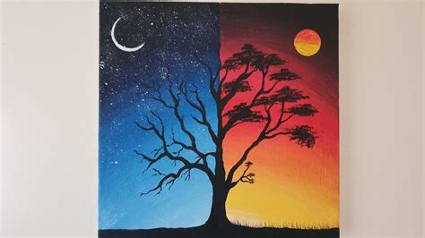 Day and night scenery | Acrylic painting for beginners | Paint with Asif | Art inspiration ...