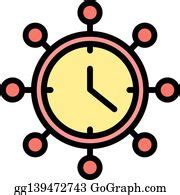 90 Retro Wall Clock Icon Color Outline Vector Clip Art | Royalty Free - GoGraph