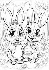 Two Little rabbits In The Forest  1 Rabbit & Bunny Coloring Pages sketch template