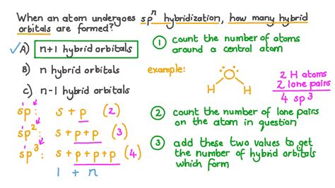 Question Video: Identifying the Number of Hybrid Orbitals Formed in sp^푛 Hybridization | Nagwa