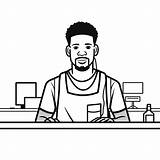 Cashier At The Counter Coloring  Page sketch template