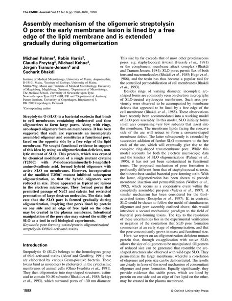 (PDF) Assembly mechanism of the oligomeric streptolysin O pore: The early membrane lesion is ...