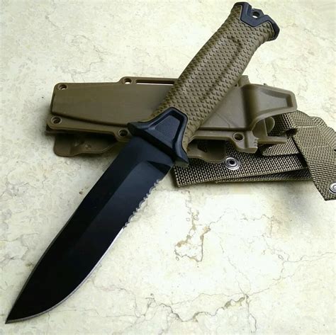 high quality Brown 7Cr17Mov Blade Hunting Fixed Knives Serrated Blade ...