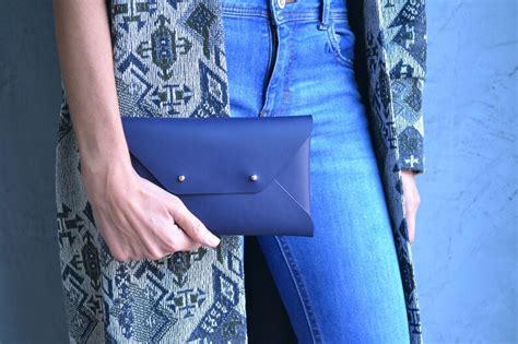 Navy blue leather clutch bag / Navy blue leather bag / Blue | Etsy