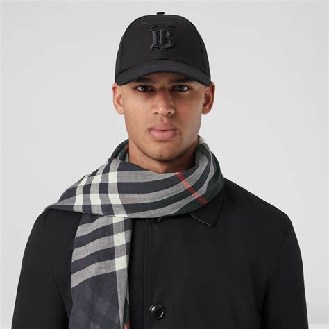 Check Lightweight Wool Silk Scarf in Navy | Burberry® Official