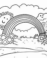 Rainbow With Cute Cloud And Sun sketch template