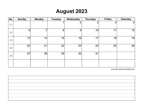 2023 Printable August Calendar with space for appointments (horizontal) | Free-calendar-template.com