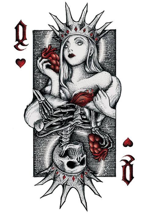 Queen of Hearts by Cripsis Ink Skulls Drawing, Dark Art Drawings, Tattoo Design Drawings, Tattoo ...