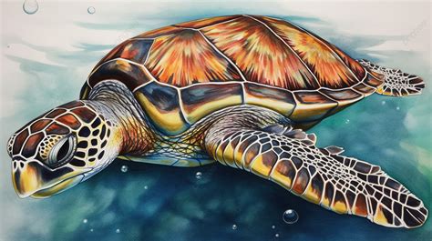 Fondo Pintura De Una Tortuga Marina Con Burbujas En El Agua Fondo, Dibujo De Tortuga Marina Para ...