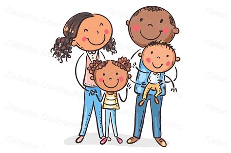 Cartoon Family Clipart Portrait of Young Family of Four - Etsy Australia