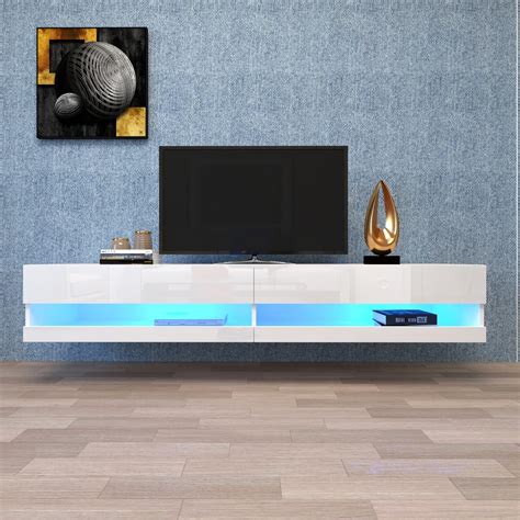 Floating TV Stand for 65 70 75 80 Inch TV with 12 Colors LED RGB Lights ...