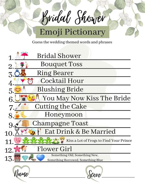 110B Bridal Shower Game Wedding Events Emoji PIctionary Emoji Wedding Game Printable Game Party ...