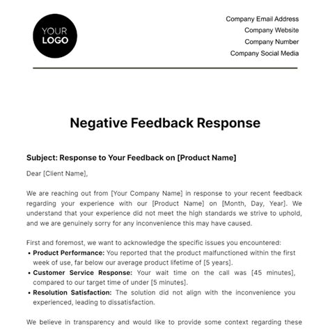 Free Negative Feedback Response Template - Edit Online & Download | Template.net