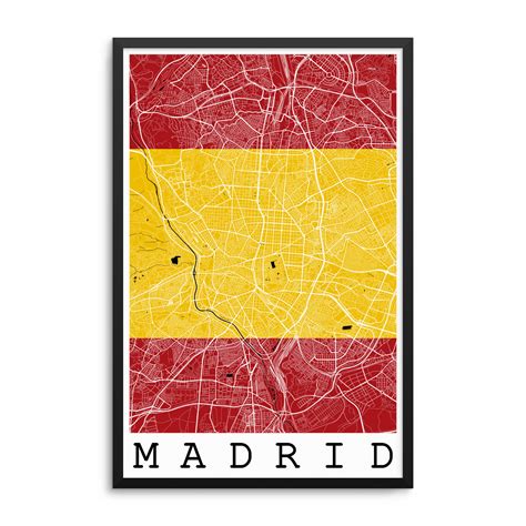 Madrid Spain Flag Map Poster – City Map Decor