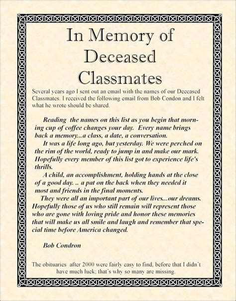 Poem Honoring Deceased Classmates | Class reunion invitations, Class reunion