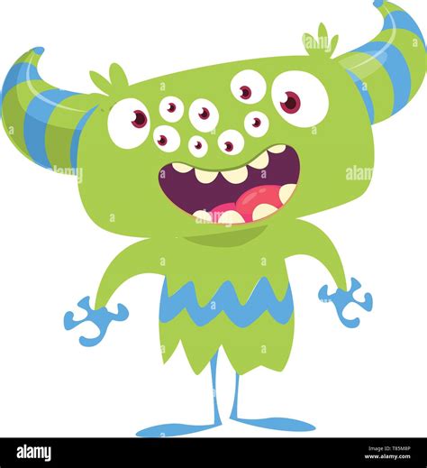 Cartoon monster with many eyes. Vector illustration isolated on white ...