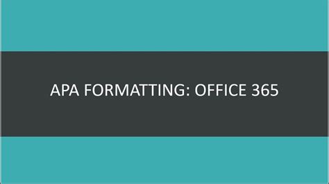 APA Format in Office 365 - YouTube