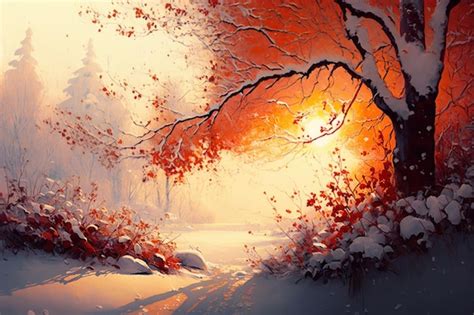 Premium AI Image | Red colored leaves Beautiful illustration of winter ...