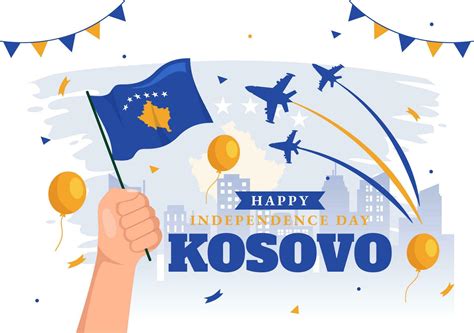 Kosovo Independence Day Vector Illustration on February 17 with Waving Flag in Happy Republic ...