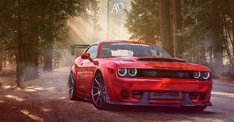 Red Aggressive Dodge Demon Dodge Demon with a big intercooler and twinturbo engine in front ...