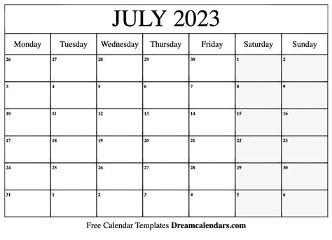 July 2023 Calendar - Free Printable with Holidays and Observances