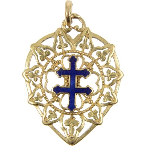 18 KT. Yellow Gold and Enamel Patriarchal Cross Pendant from sweet-gestures-jewels on Ruby Lane