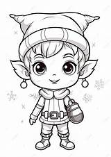Fondo Libro Para Colorear Con Un Lindo Niño Elfo Personajes Navideños  sketch template