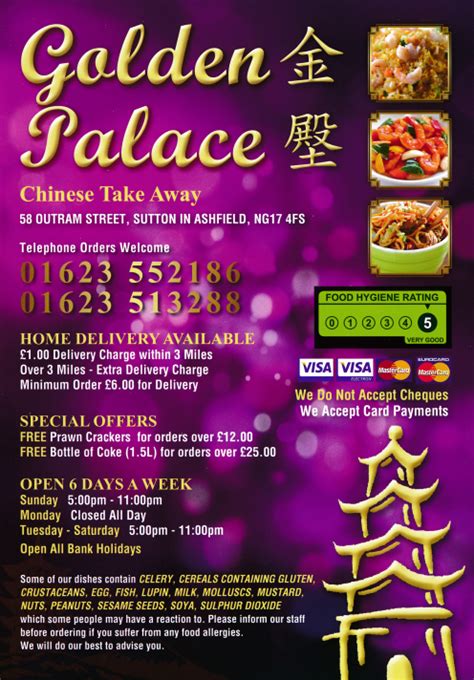 Golden Palace in Sutton-In-Ashfield - Chinese takeaway menu..