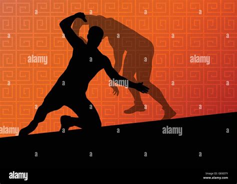 Greek roman wrestling active men sport silhouettes vector abstract background illustration Stock ...