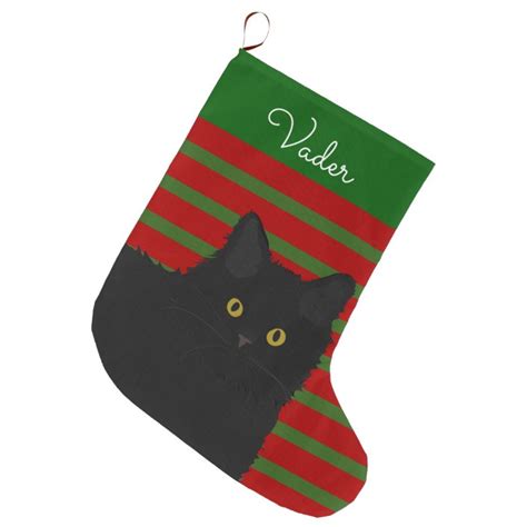 Black Cat Long Hair Personalized Large Christmas Stocking | Zazzle.com