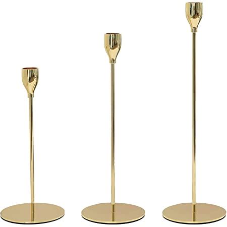Amazon.com: VINCIGANT Gold Taper Candle Holders Set of 3 Wedding Table ...