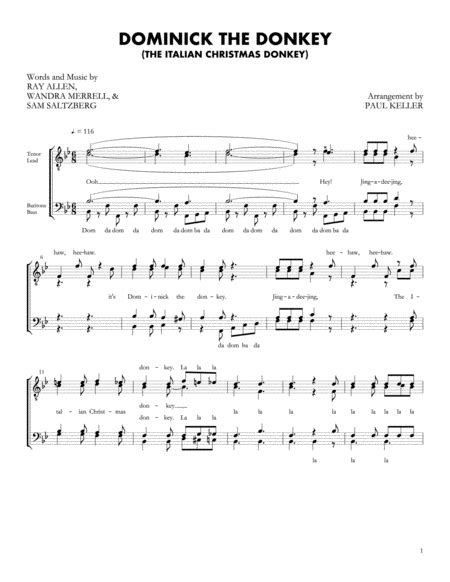 Dominick, The Donkey (arr. Paul Keller) by Sam Saltzberg Sheet Music for TTBB Choir at Sheet ...