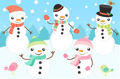 Winter Snowmen Clipart By La Boutique Dei Colori | TheHungryJPEG