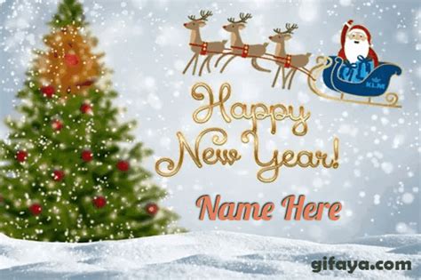 Write Name on Santa Claus wishing Happy New Year Gif Card - Gifaya